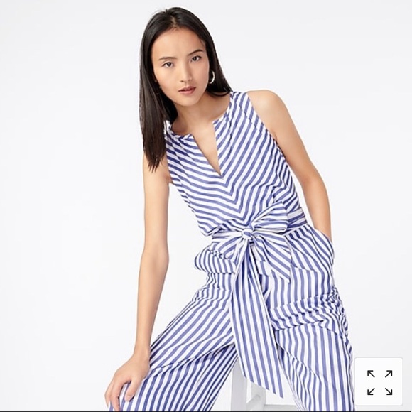 NWT J. Crew V-Neck Jumpsuit in Striped Cotton Poplin - Picture 3 of 5